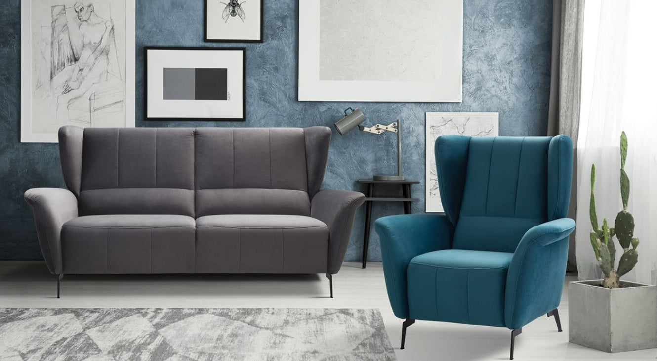 Türkiz és szürke füles fotel szett.