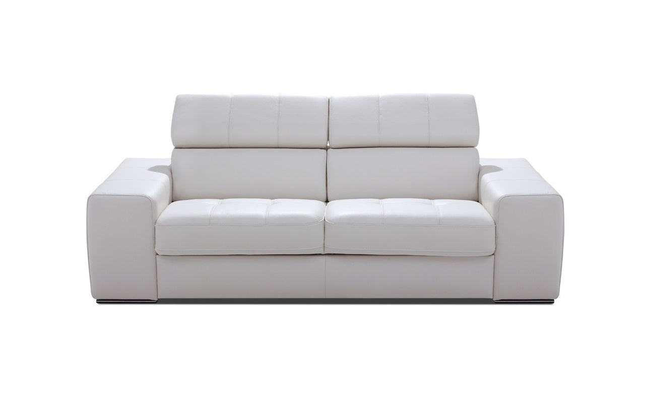 Kétszemélyes bézs bőr kanapé állíthatő fejtámlával