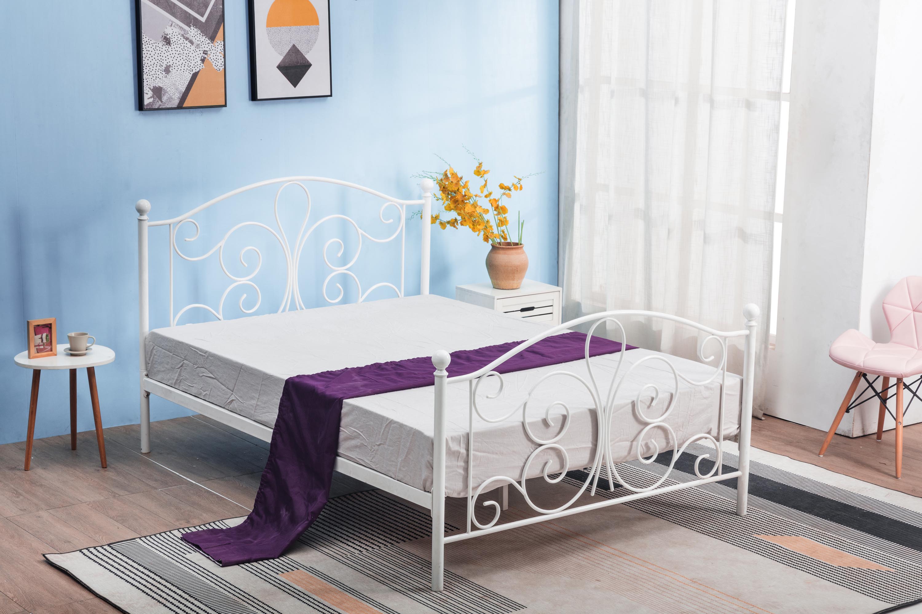 Fehér vas ágykeret 90 cm széles, egyszemélyes