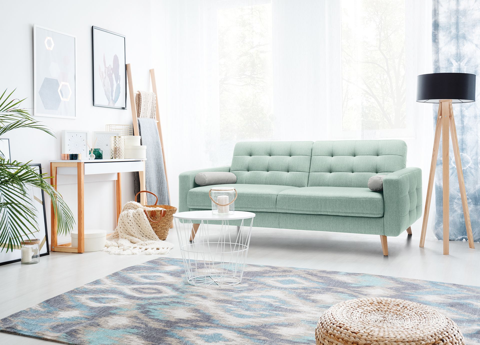 Menta színű skandináv stílusú tűzött kanapé