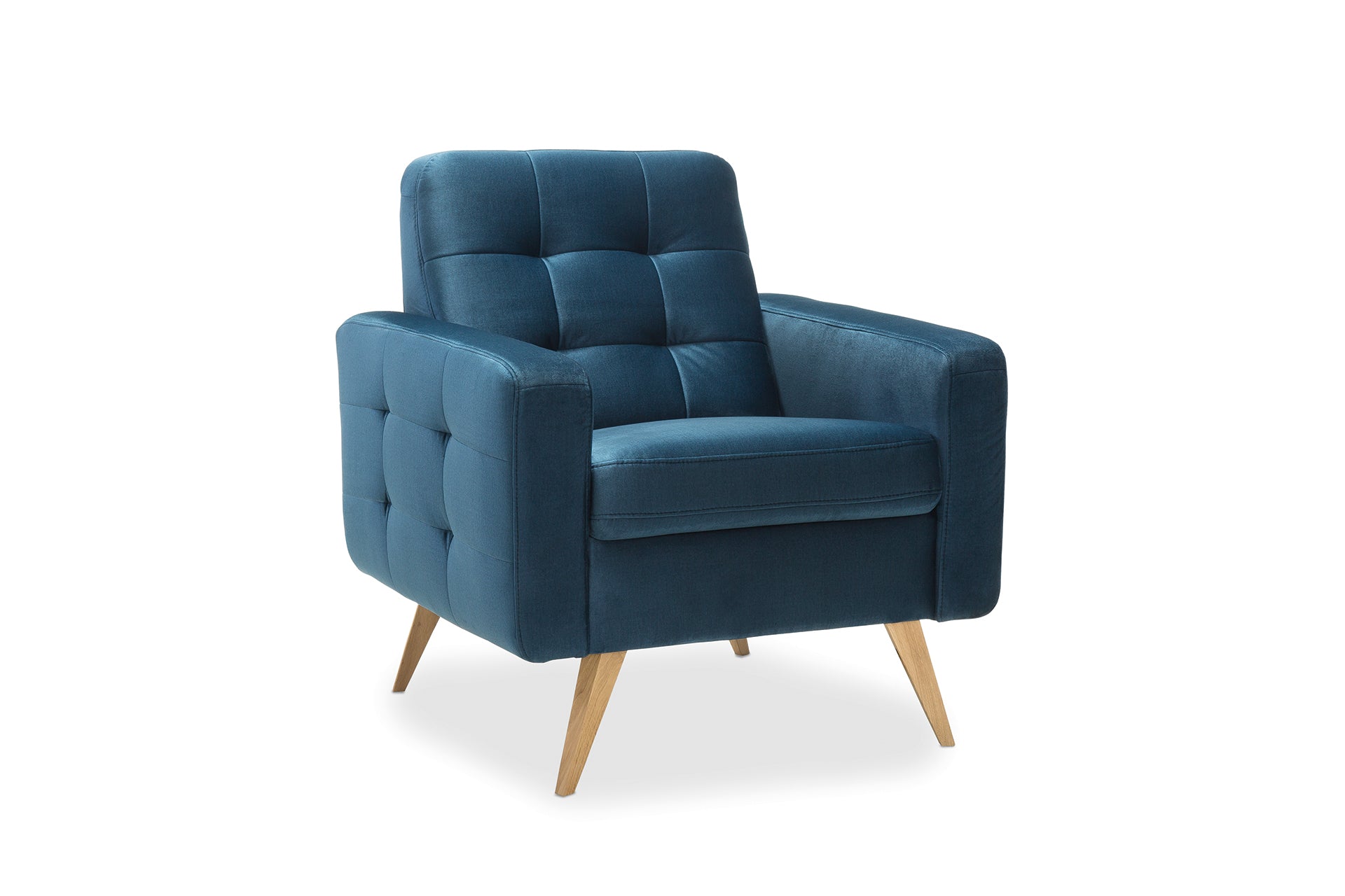 Skandináv stílusú sötétkék tűzött fotel