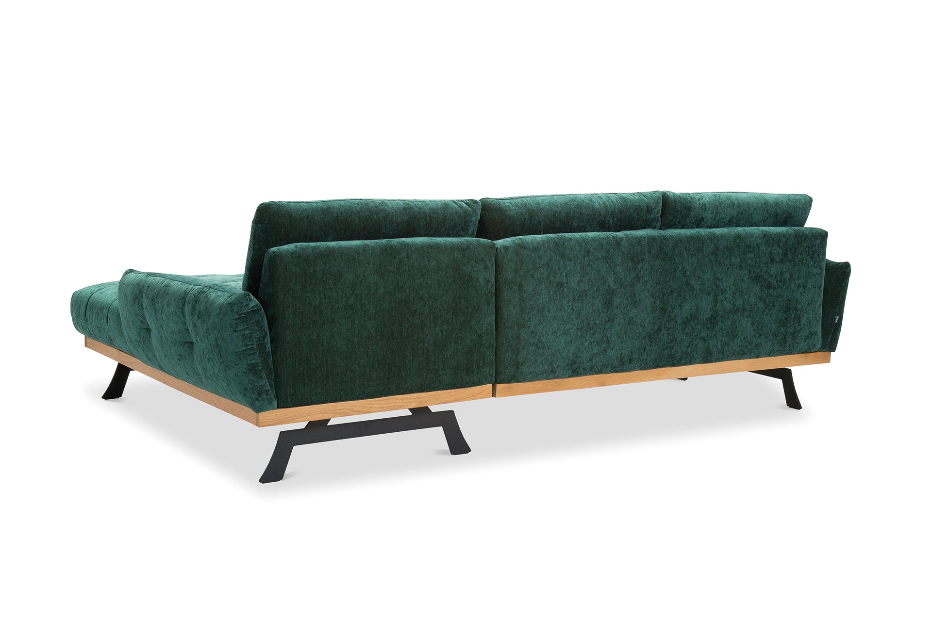 Térben elhelyezhető sarokkanapé zöld bársony huzattal