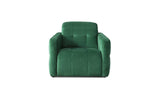 Modern stílusú, tűzött háttámlás zöld fotel.