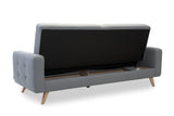 Acélkék szövet skandináv stílusú ágyneműtartós kanapé