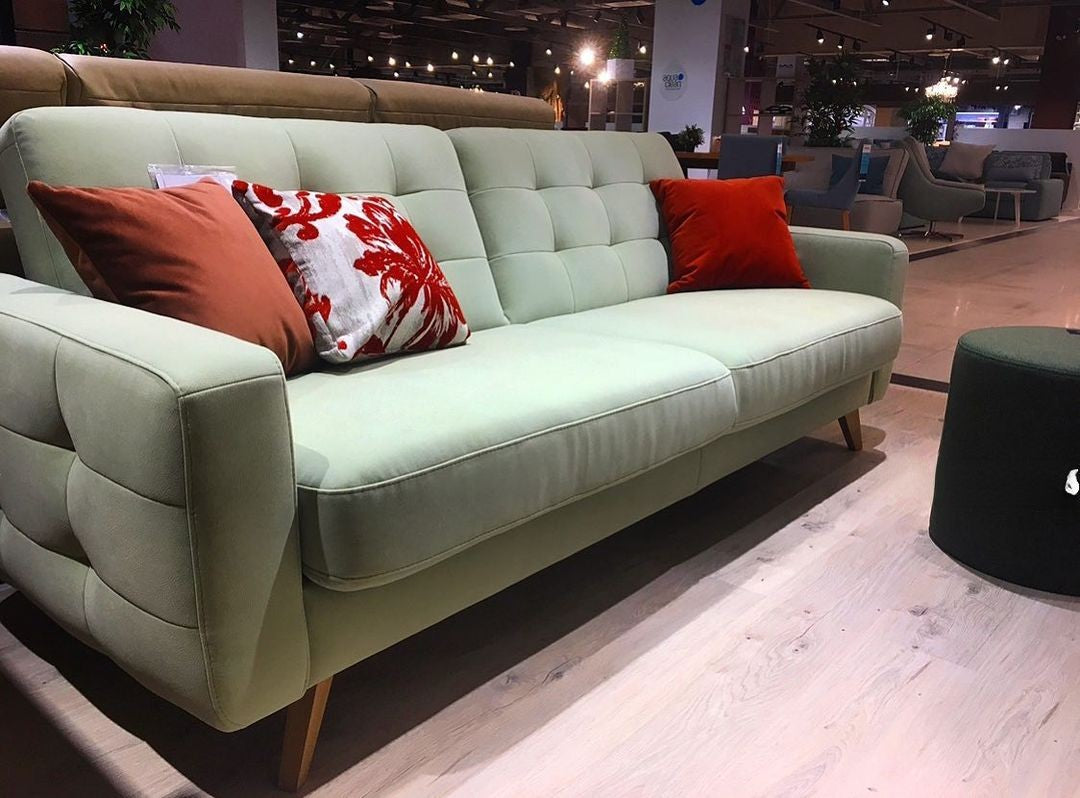 Menta színű bársony skandináv stílusú tűzött kanapé