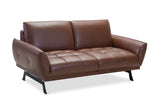Kényelmes barna bőr kétszemélyes kanapé tűzésekkel 