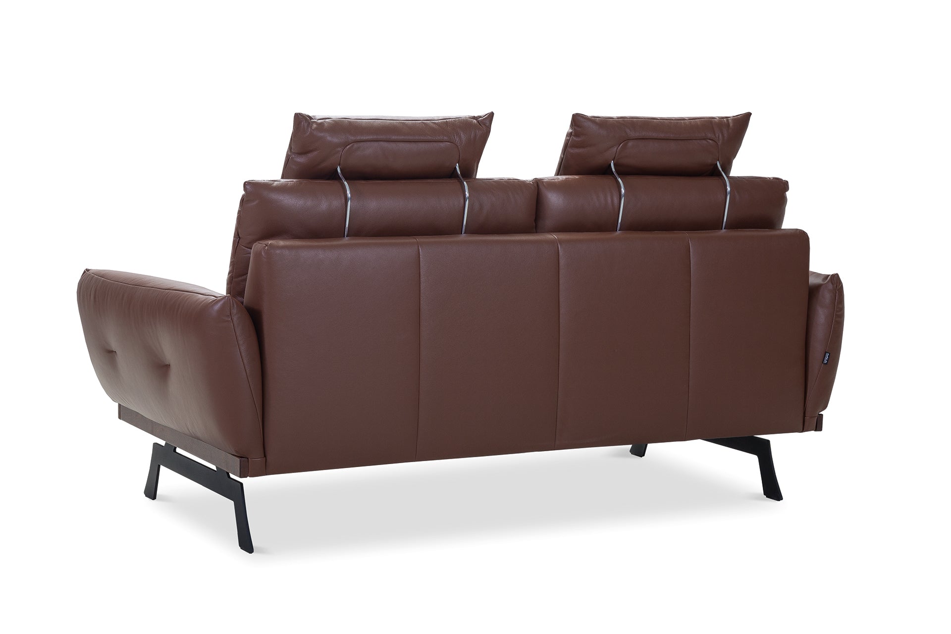 Kényelmes barna bőr kétszemélyes kanapé térben elhelyezhető