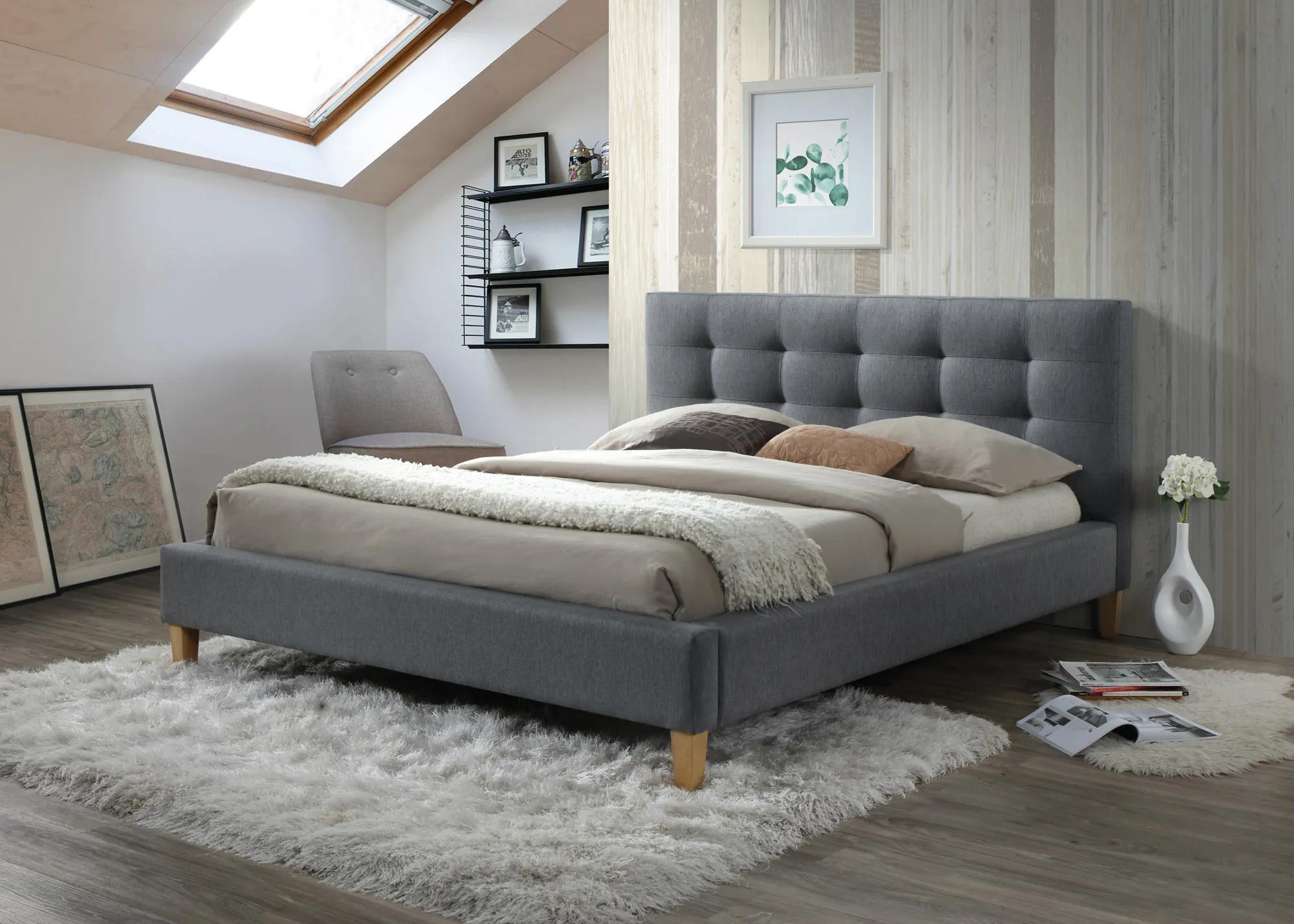 Északi stílusú, minimalista szürke szövet ágykeret